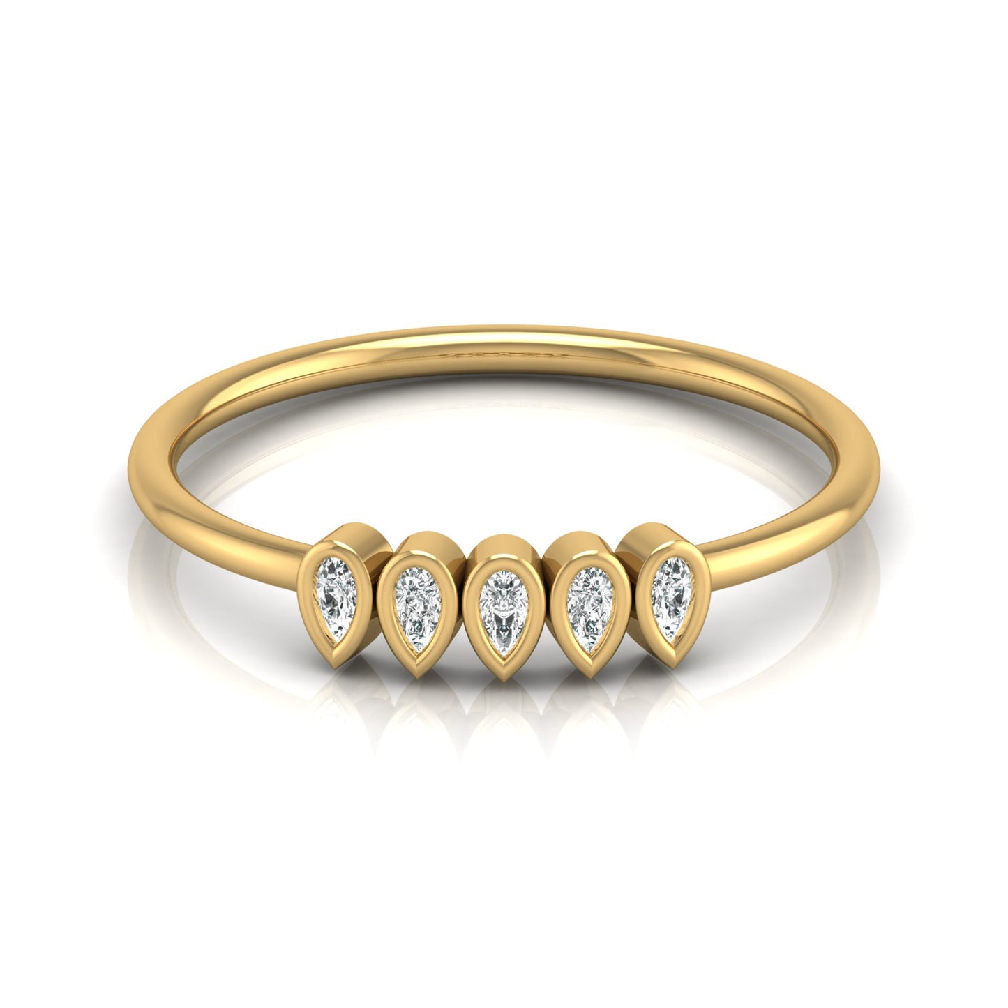 5 Stone Pear Cut Bezel Set Diamond Wedding Ring in 14KT Gold Lab Grown or Natural for Her - HIGHCARAT DIAMONDS