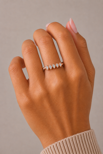 5 Stone Pear Cut Bezel Set Diamond Wedding Ring in 14KT Gold Lab Grown or Natural for Her - HIGHCARAT DIAMONDS