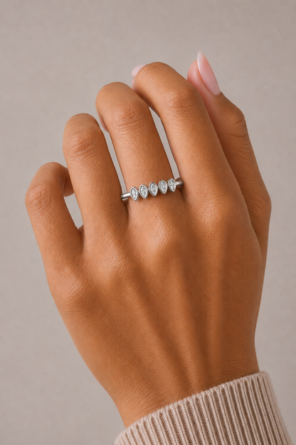 5 Stone Pear Cut Bezel Set Diamond Wedding Ring in 14KT Gold Lab Grown or Natural for Her - HIGHCARAT DIAMONDS