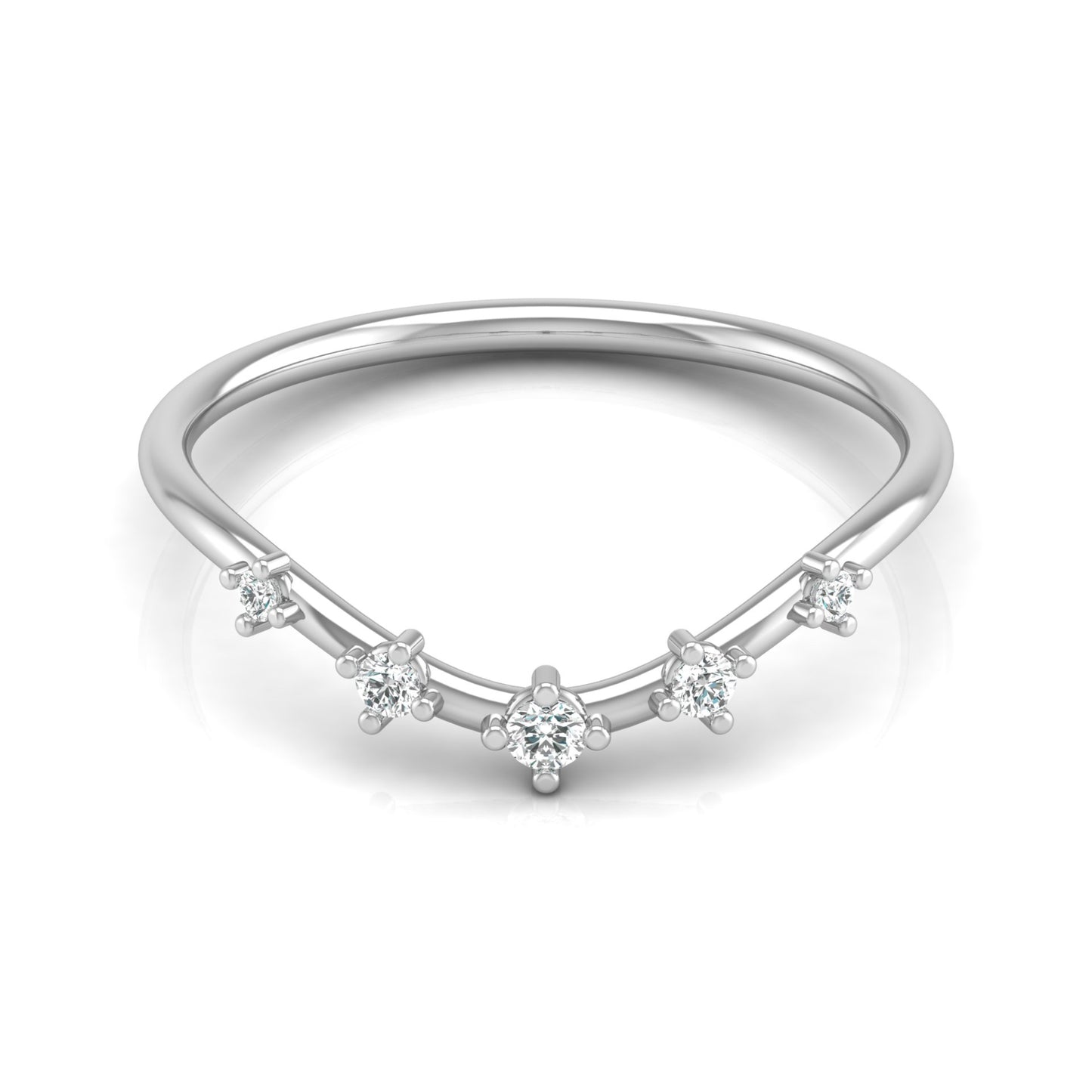 Lightweight 5-Stone V Shaped Round Diamond Ring for Women's Elegant Solid Gold Design - HIGHCARAT DIAMONDS