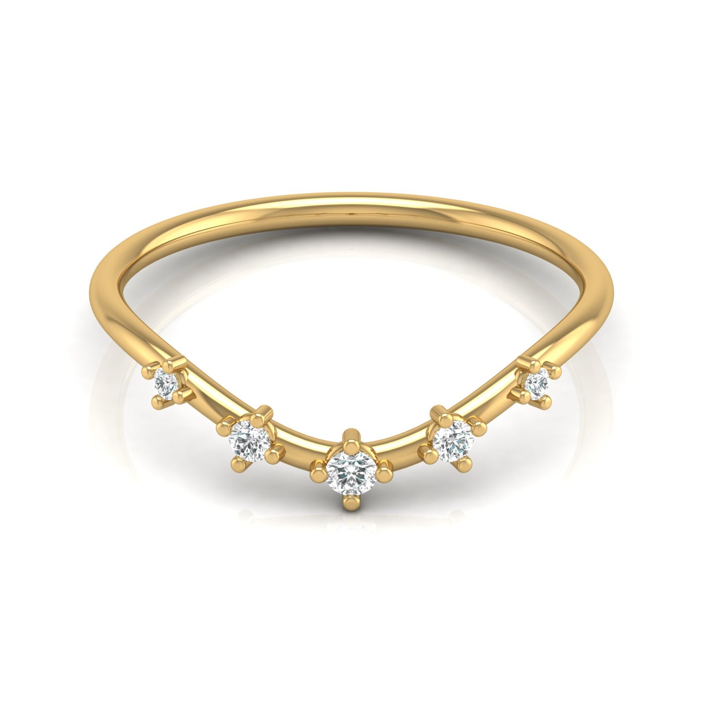 Lightweight 5-Stone V Shaped Round Diamond Ring for Women's Elegant Solid Gold Design - HIGHCARAT DIAMONDS