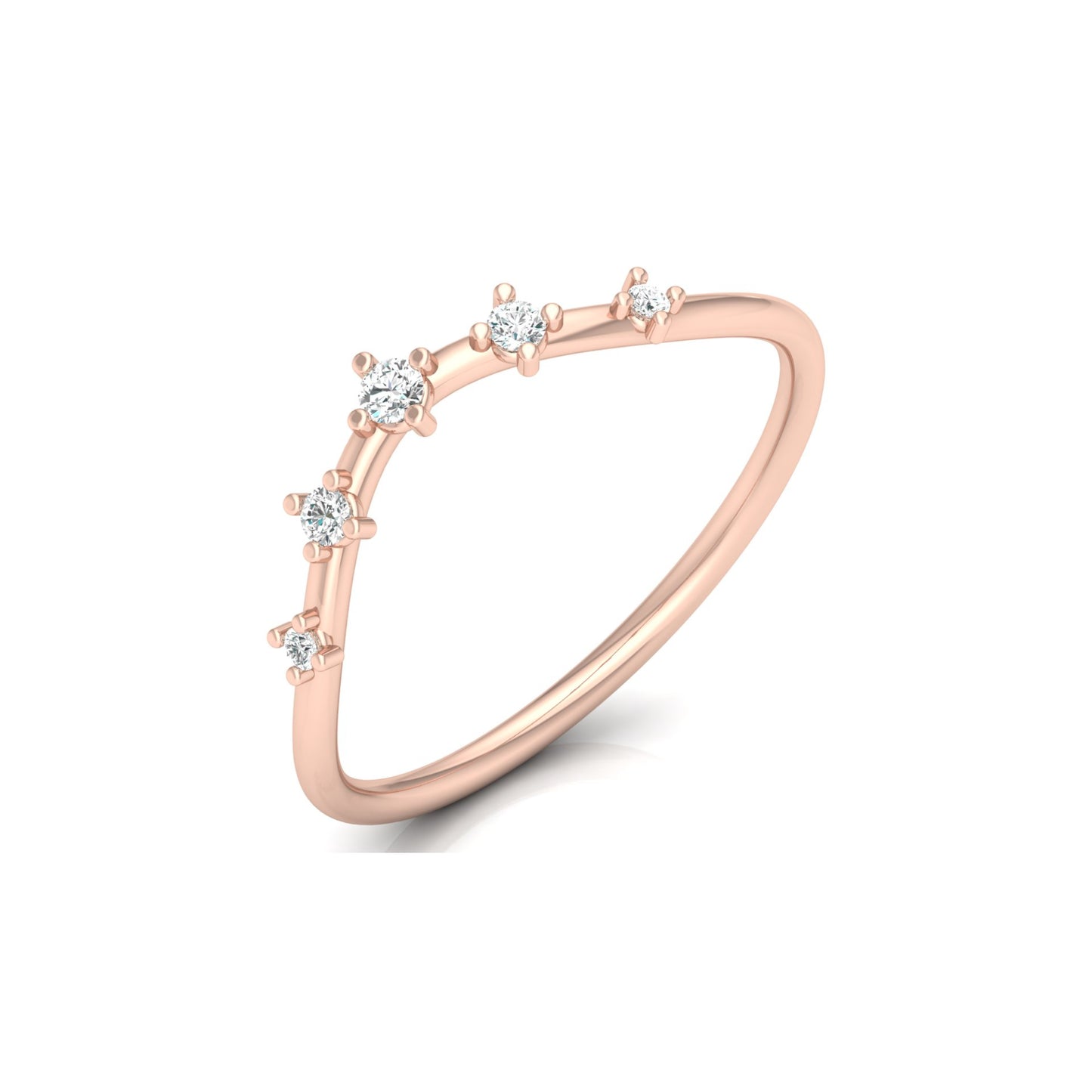 Lightweight 5-Stone V Shaped Round Diamond Ring for Women's Elegant Solid Gold Design - HIGHCARAT DIAMONDS