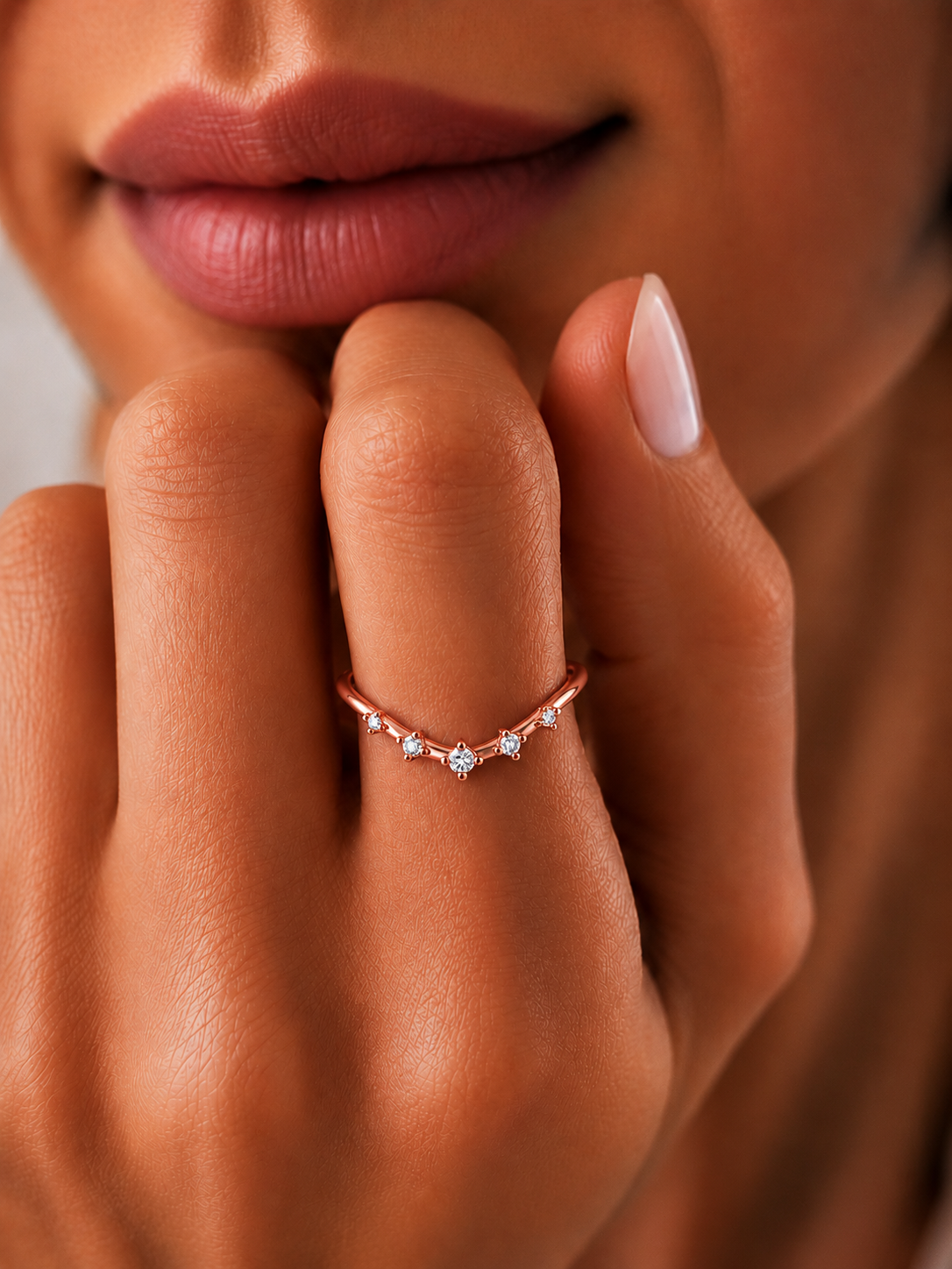 Lightweight 5-Stone V Shaped Round Diamond Ring for Women's Elegant Solid Gold Design - HIGHCARAT DIAMONDS