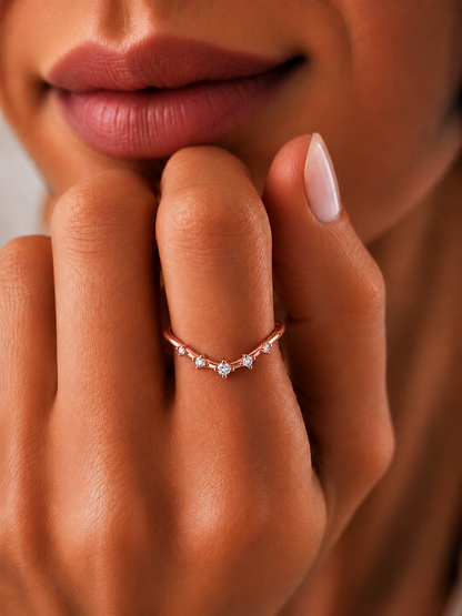 Lightweight 5-Stone V Shaped Round Diamond Ring for Women's Elegant Solid Gold Design - HIGHCARAT DIAMONDS