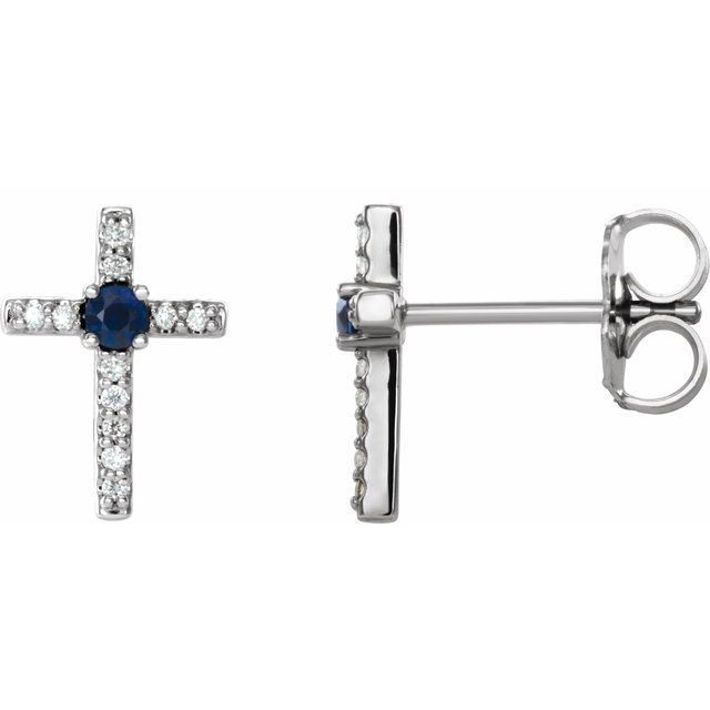 14K Rose Lab-Grown Blue Sapphire & .05 CTW Natural Diamond Cross Earrings