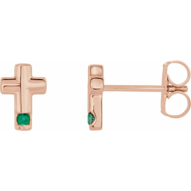 14K White Lab-Grown Emerald Cross Earrings