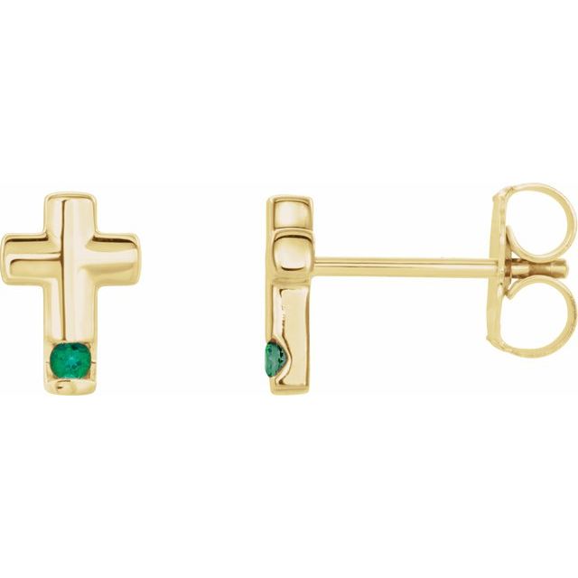 14K White Lab-Grown Emerald Cross Earrings