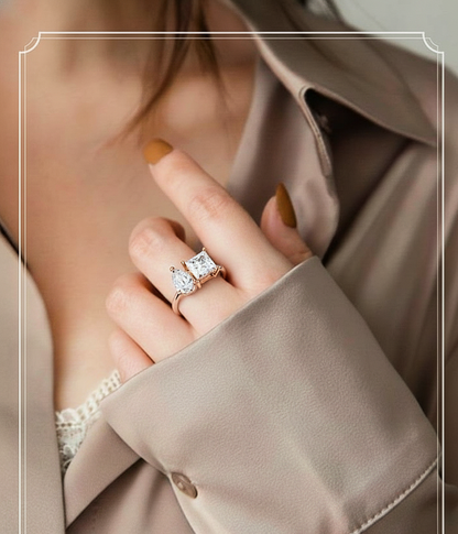 4.30 CT Pear And Princess Cut Cluster Two Diamond Antique Cut Promise Diamond Ring