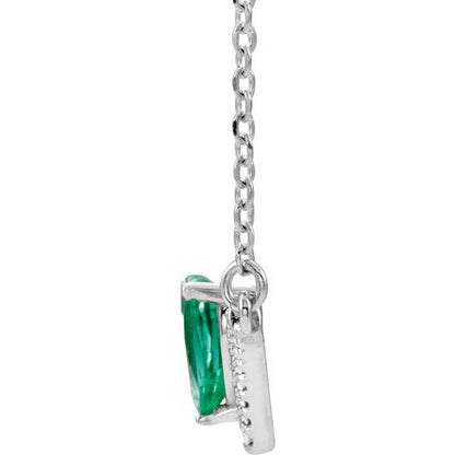 14K White Lab-Grown Emerald & .06 CTW Natural Diamond 16" Necklace