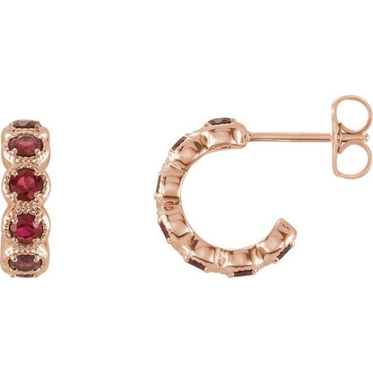 14K White Lab-Grown Ruby Hoop Earrings