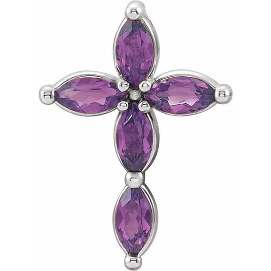 14K White Lab-Grown Alexandrite Cross Pendant