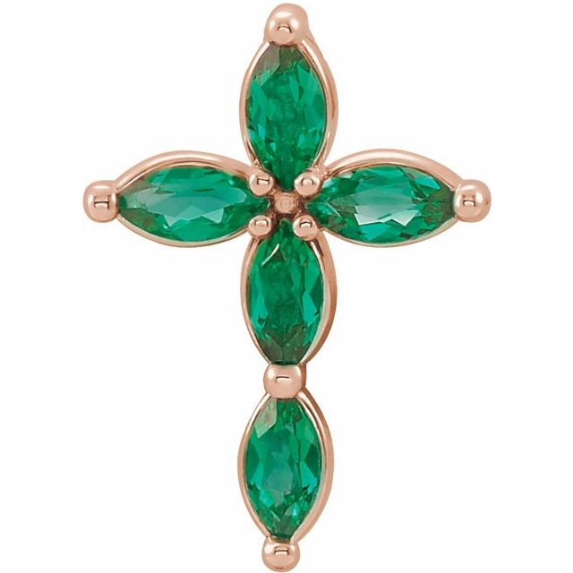 14K White Lab-Grown Emerald Cross Pendant