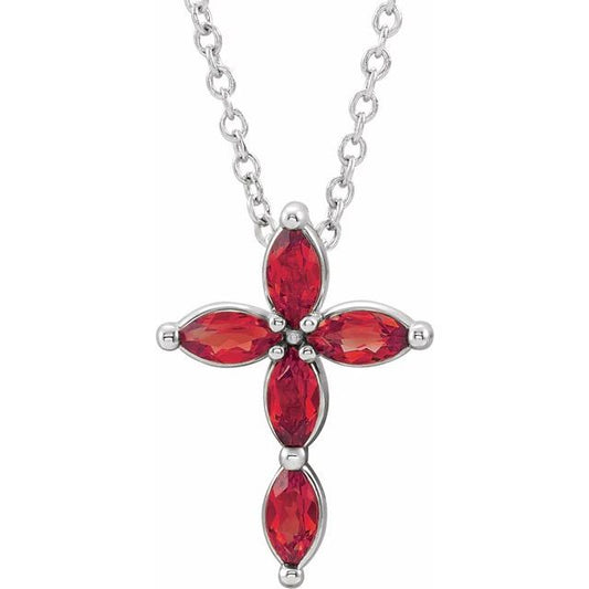 14K White Lab-Grown Ruby Cross 16-18