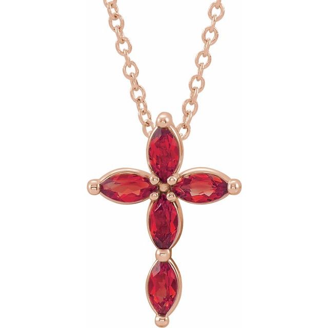 14K White Lab-Grown Ruby Cross 16-18" Pendant