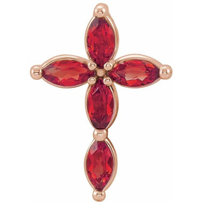 14K White Lab-Grown Ruby Cross Pendant
