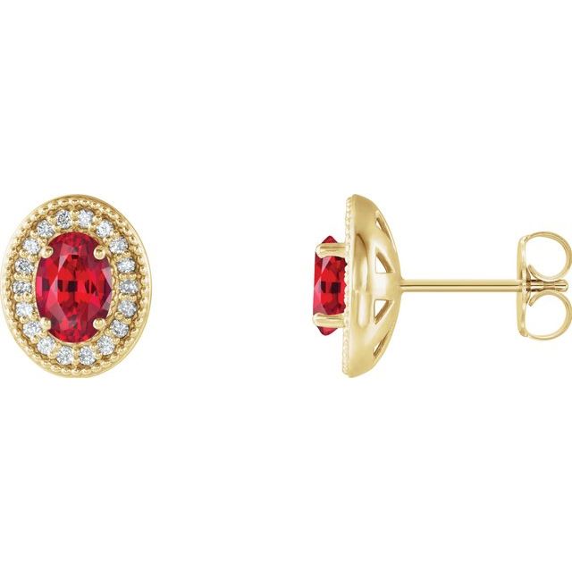 14K White  Lab-Grown Ruby & 1/8 CTW Natural Diamond Halo-Style Earrings