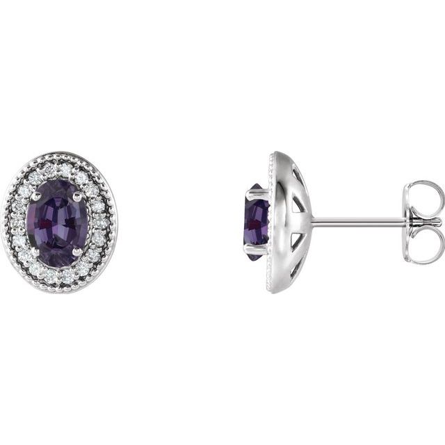 14K White  Lab-Grown Alexandrite & 1/8 CTW Natural Diamond Halo-Style Earrings