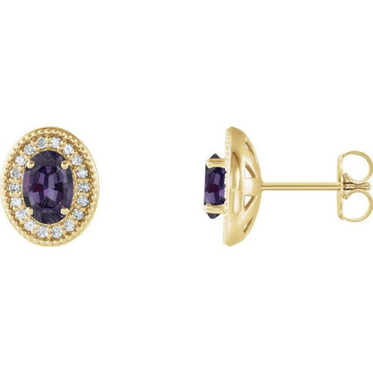 14K White  Lab-Grown Alexandrite & 1/8 CTW Natural Diamond Halo-Style Earrings