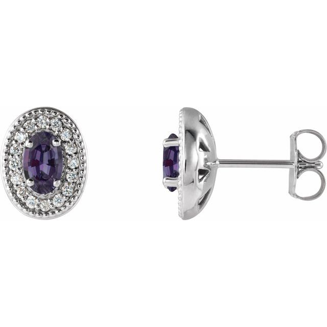 14K White  Lab-Grown Alexandrite & 1/8 CTW Natural Diamond Halo-Style Earrings