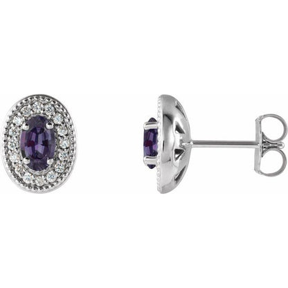 14K White  Lab-Grown Alexandrite & 1/8 CTW Natural Diamond Halo-Style Earrings
