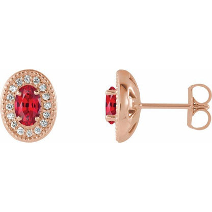 14K White  Lab-Grown Ruby & 1/8 CTW Natural Diamond Halo-Style Earrings