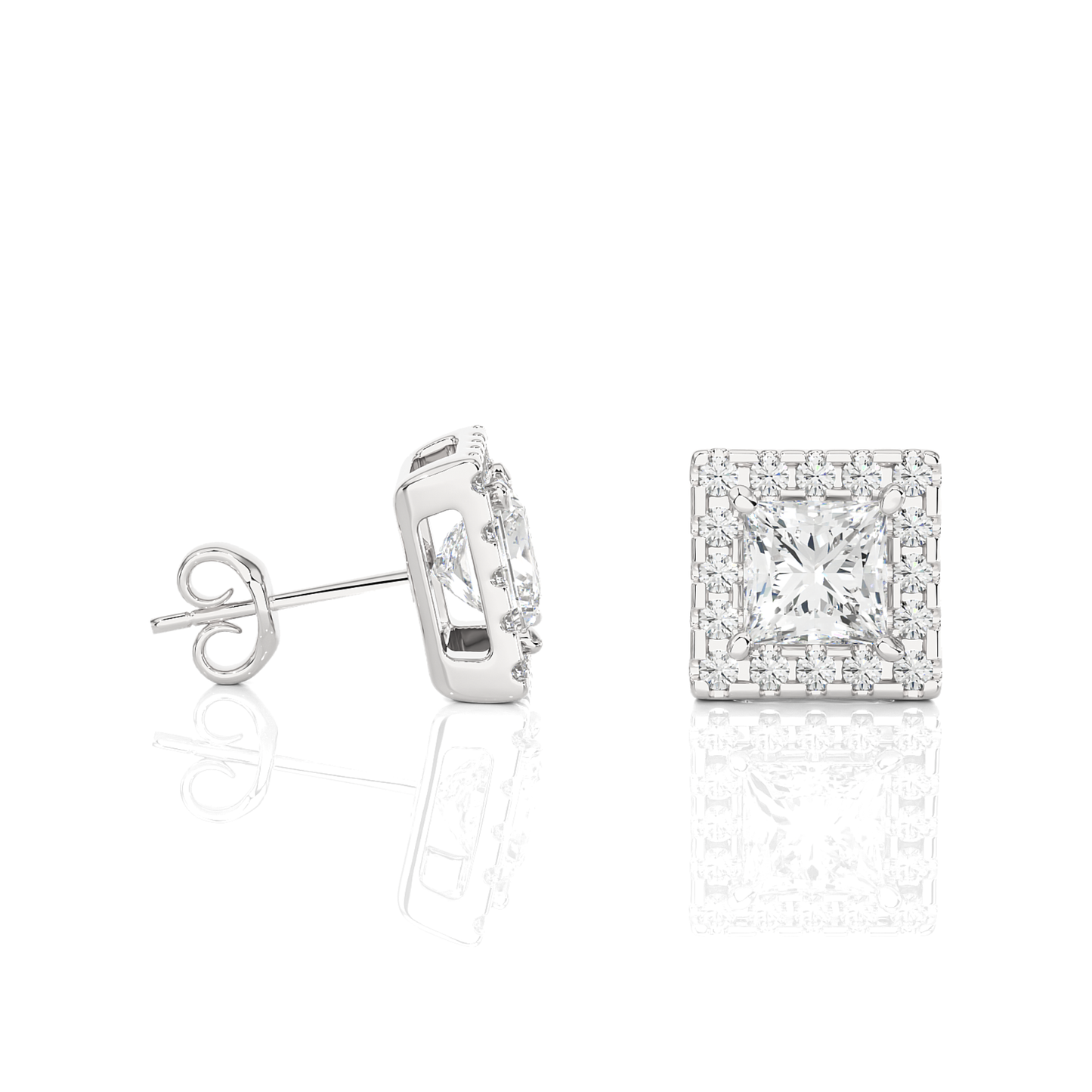 Princess Cut Lab Grown Diamond Halo Stud Earrings