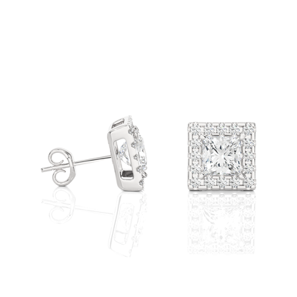 Princess Cut Lab Grown Diamond Halo Stud Earrings