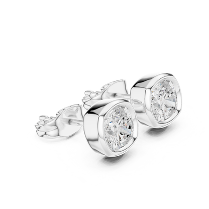 Cushion Cut Lab Grown Diamond Bezel Stud Earrings