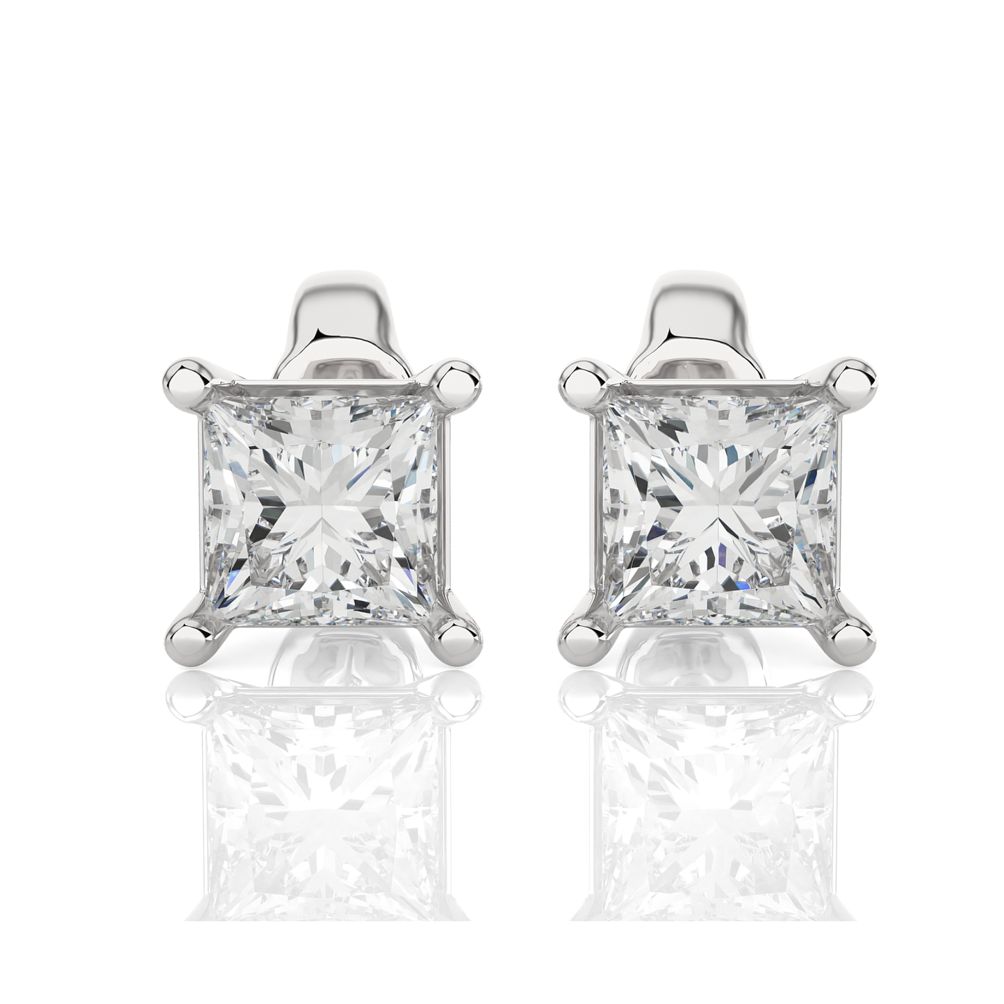 1 Carat Princess Cut Lab Grown Diamond Stud Earrings