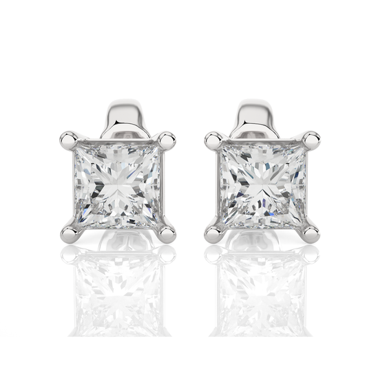 1 Carat Princess Cut Lab Grown Diamond Stud Earrings