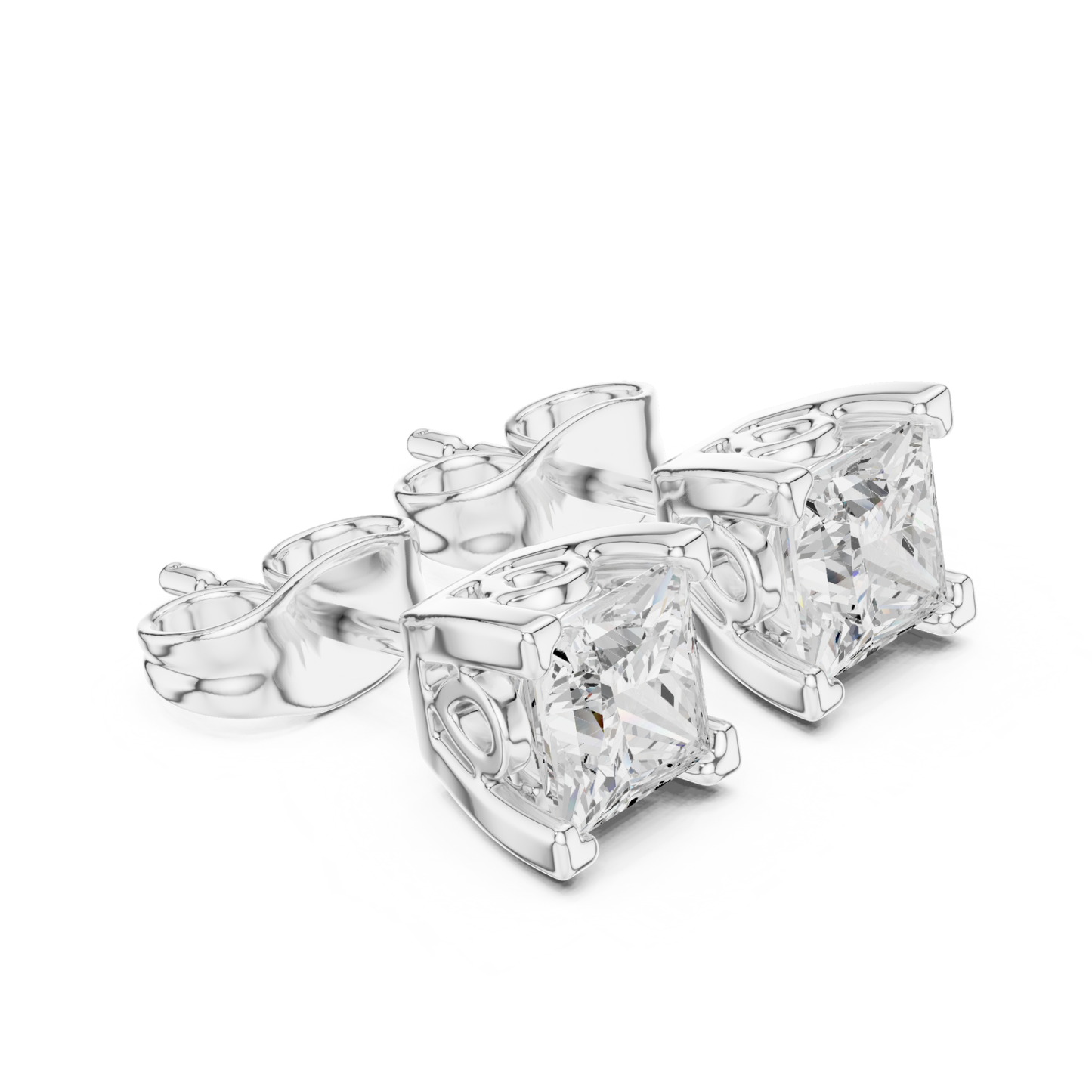Princess Cut Solitaire Lab Grown Diamond Yellow Gold Stud Earring