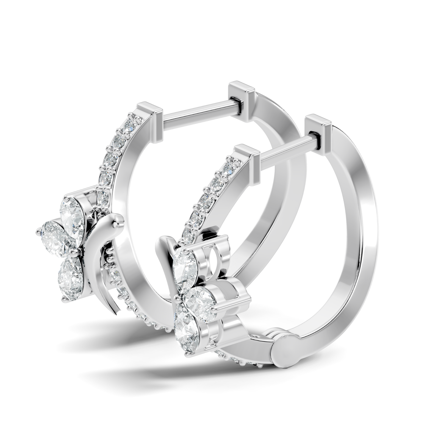 Pear and Round Cut Lab Grown Diamond Hinged Hoop Earring