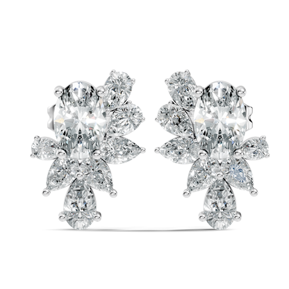 Oval and Pear Cut Lab Grown Diamond Unique Prong Stud Earring