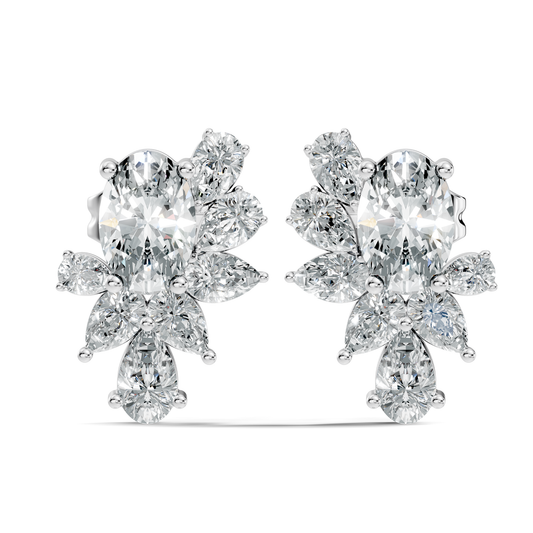 Oval and Pear Cut Lab Grown Diamond Unique Prong Stud Earring