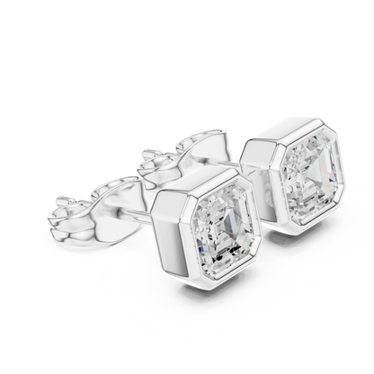 Asscher Cut Lab Grown Diamond Gold Stud Earrings