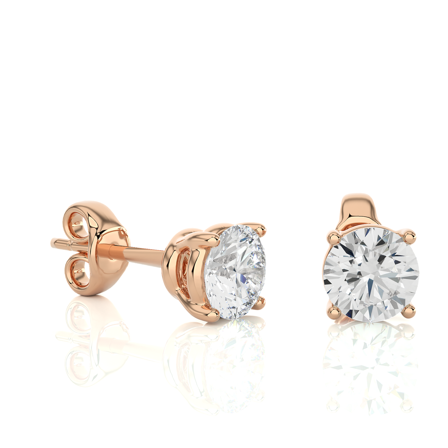 14K White Gold Round Solitaire Stud Earrings