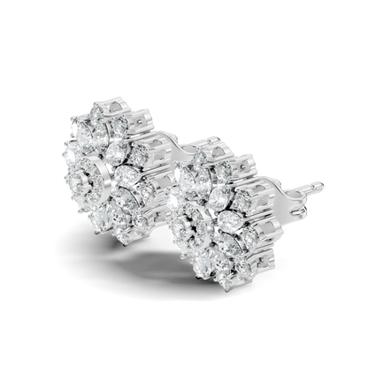 3.35 Ct Pear and Round Cut Lab Grown Diamond Floral Stud Earring