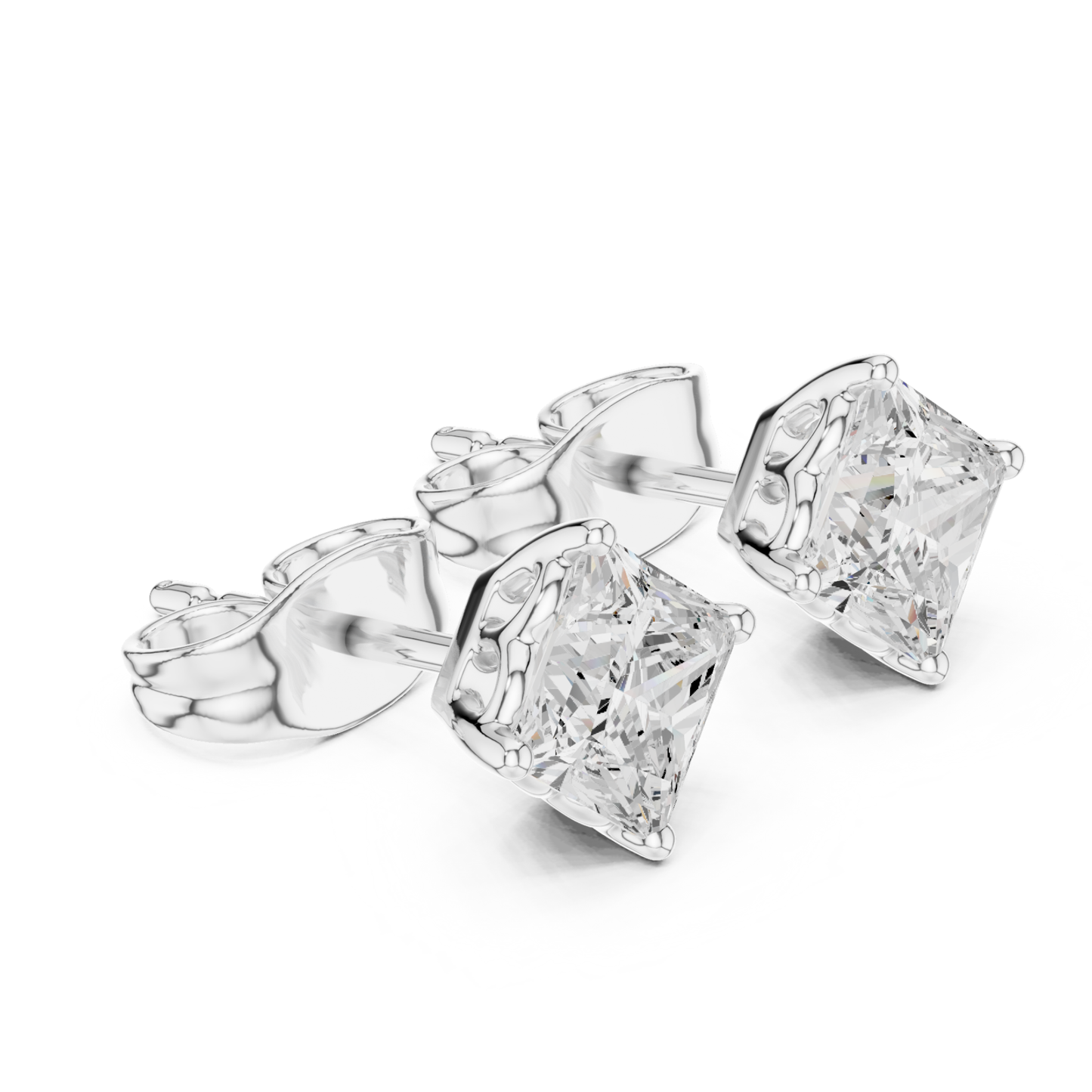 Princess Cut Lab Grown Diamond Prong Set Stud Earring
