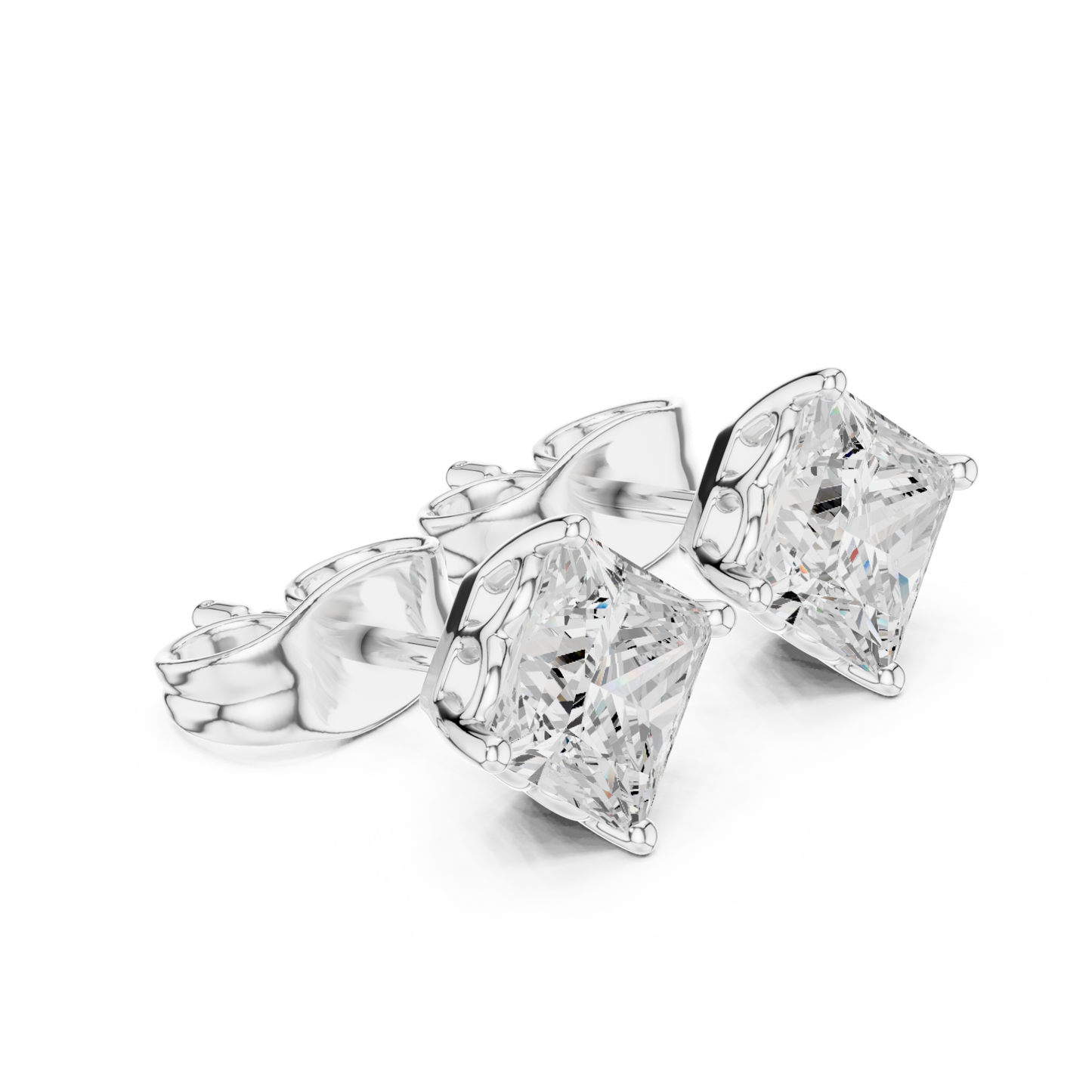 Princess Lab Grown Solitaire Prong Set Diamond Stud Earring