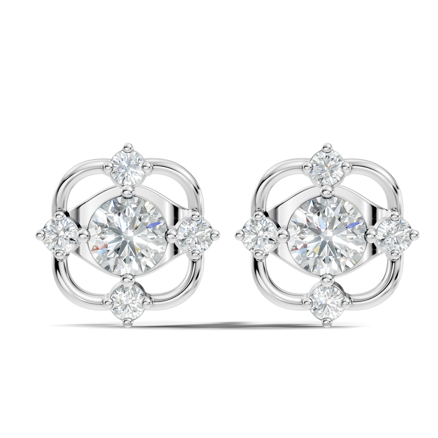 Round Cut Lab Grown Diamond Floral Cluster Square Stud Earring