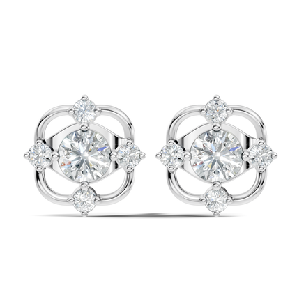 Round Cut Lab Grown Diamond Floral Cluster Square Stud Earring