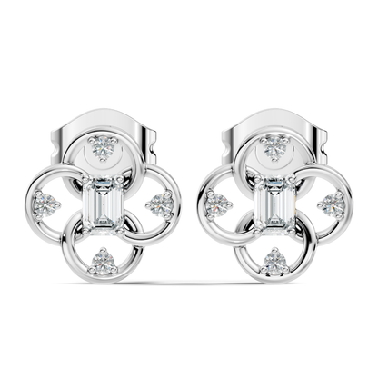 Round Four & One Emerald Studs Flower Lab Grown Unique Diamond Earring
