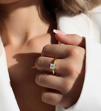 Princess Cut Lab Diamond Prong Set Solitaire Ring