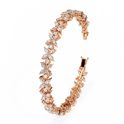 6.25Ct Marquise And Round Cut Diamond Antique Delicate  Vintage 14k Solid Rose Gold Stacking Wedding Tennis Bracelet Gift For Her - HIGHCARAT DIAMONDS