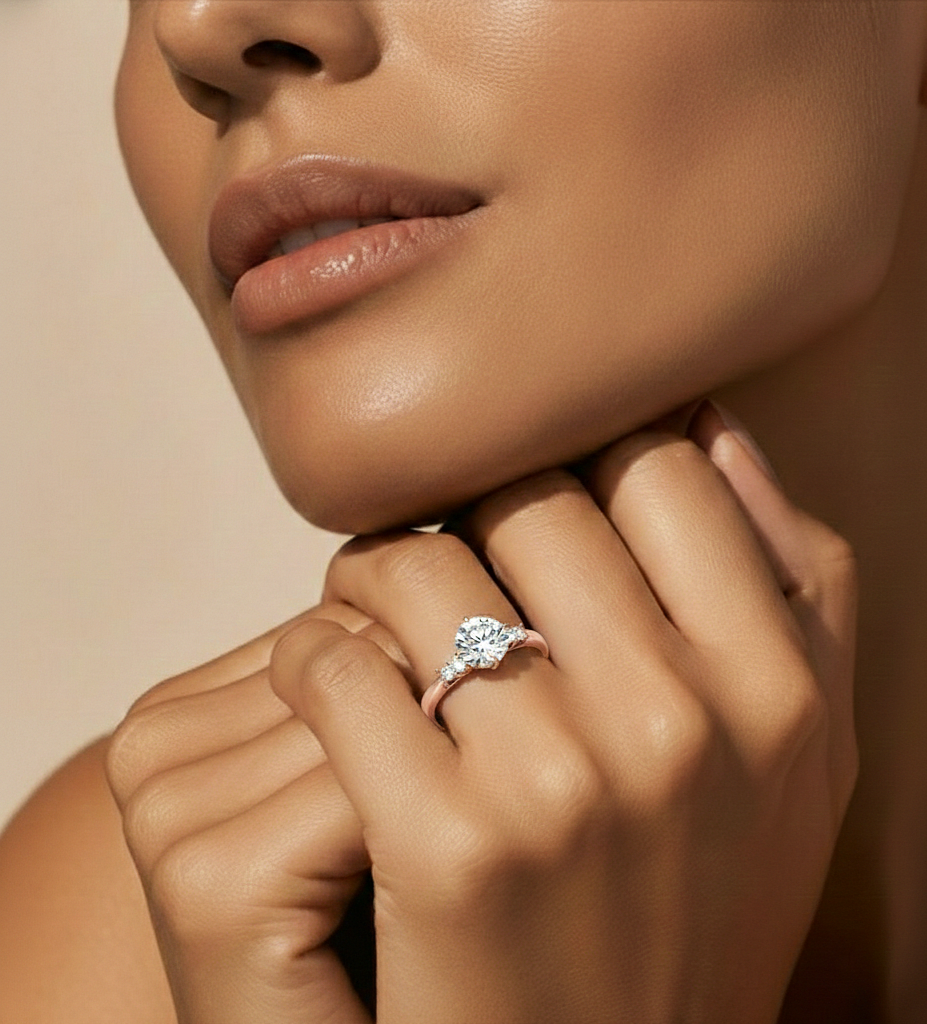 6 Stone Round Cut Lab grown Diamond 18k Solid Gold  Engagement Ring ,Perfect for Your - HIGHCARAT DIAMONDS