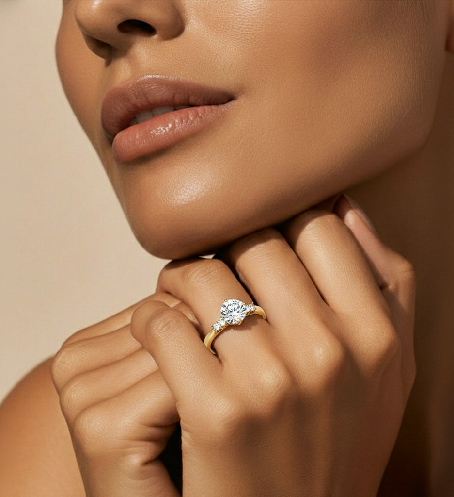 6 Stone Round Cut Lab grown Diamond 18k Solid Gold  Engagement Ring ,Perfect for Your - HIGHCARAT DIAMONDS