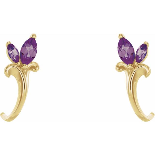 14K Yellow Lab-Grown Alexandrite Floral J-Hoop Earrings