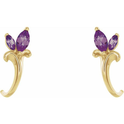14K Yellow Lab-Grown Alexandrite Floral J-Hoop Earrings