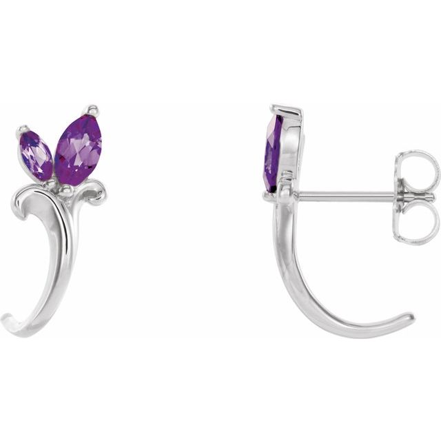 14K Yellow Lab-Grown Alexandrite Floral J-Hoop Earrings
