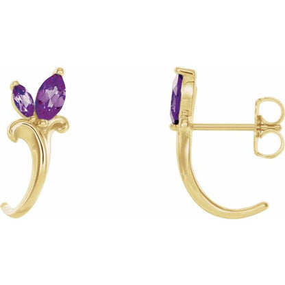 14K Yellow Lab-Grown Alexandrite Floral J-Hoop Earrings